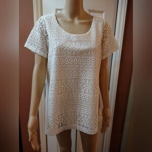 Ultra Teeze white lace double layer shirt sleeve Woman's plus size 1x blouse top